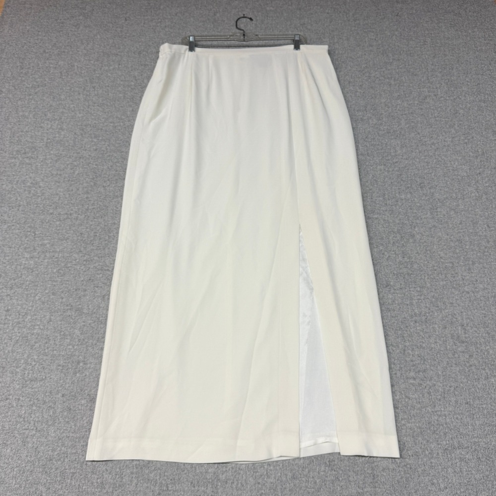 Liz Elana Maxi Skirt Size 18 Cream White Lined Front Slit Elastic Waist Formal